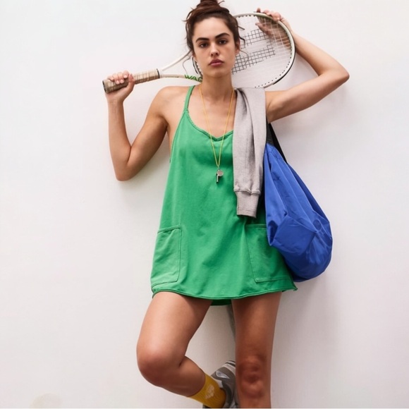 Free People Movement Green Hot Shot Romper Shorts Mini Dress medium athletic - Picture 1 of 8